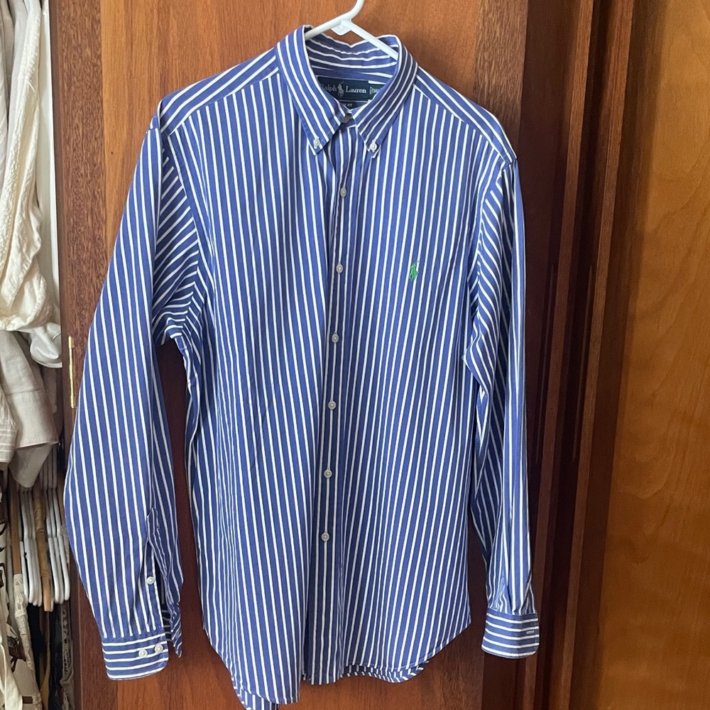 Ralph Lauren Blue Label Classic Fit French Blue White Striped Shirt 16-1/2 L
